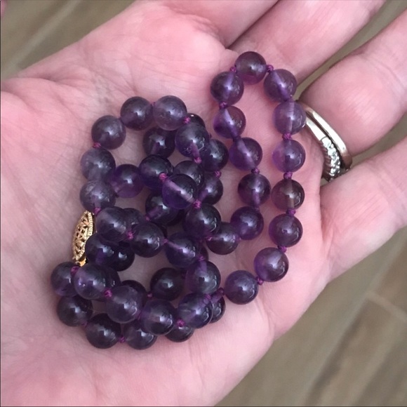 14k Natural Amethyst Beaded Necklace - Picture 2 of 7